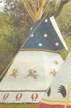 Painted canvas upholds traditional Native American designs.